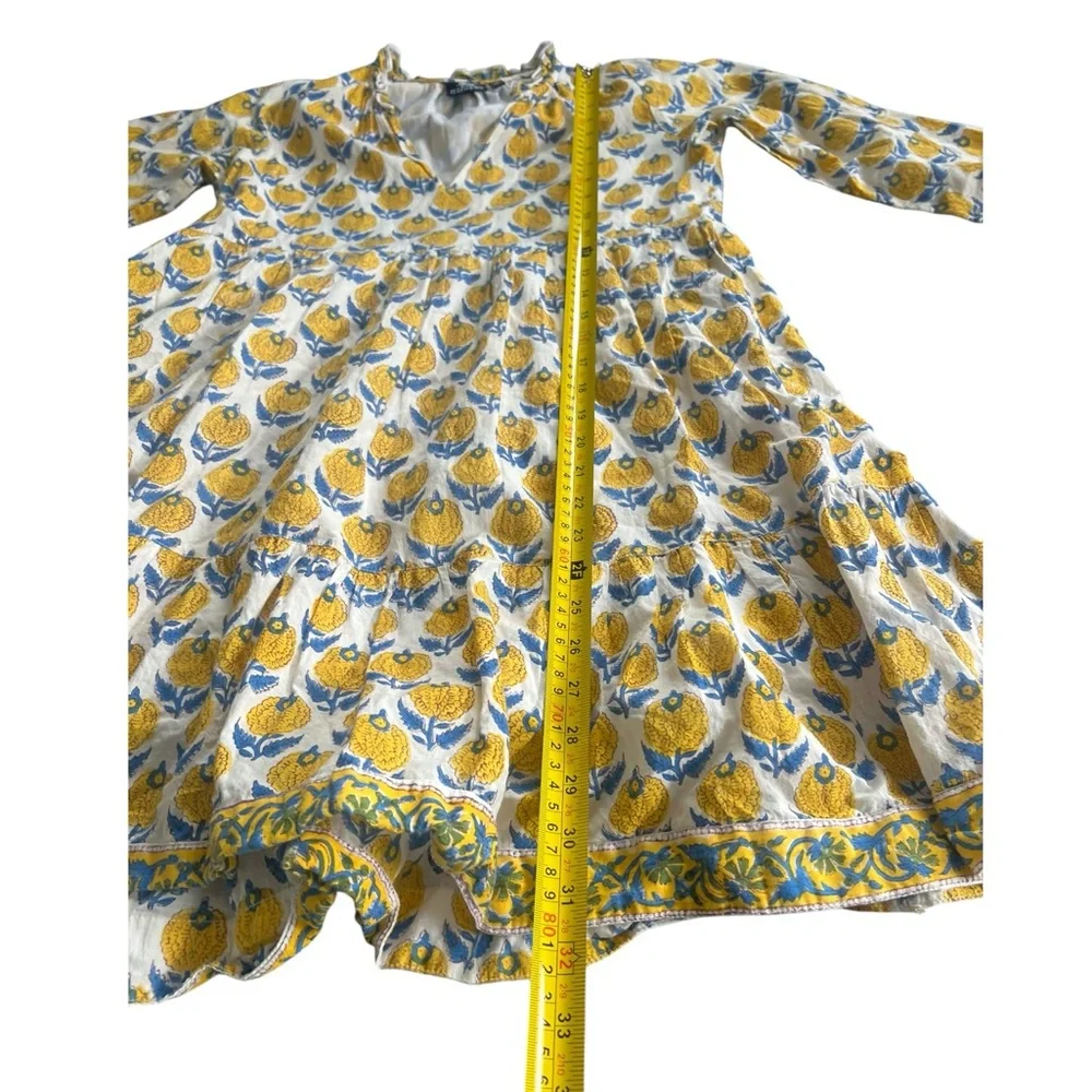 Madison Mathews Ginger Folly Mini Dress Floral Print Blue Yellow Sundress XS - Picture 3 of 9